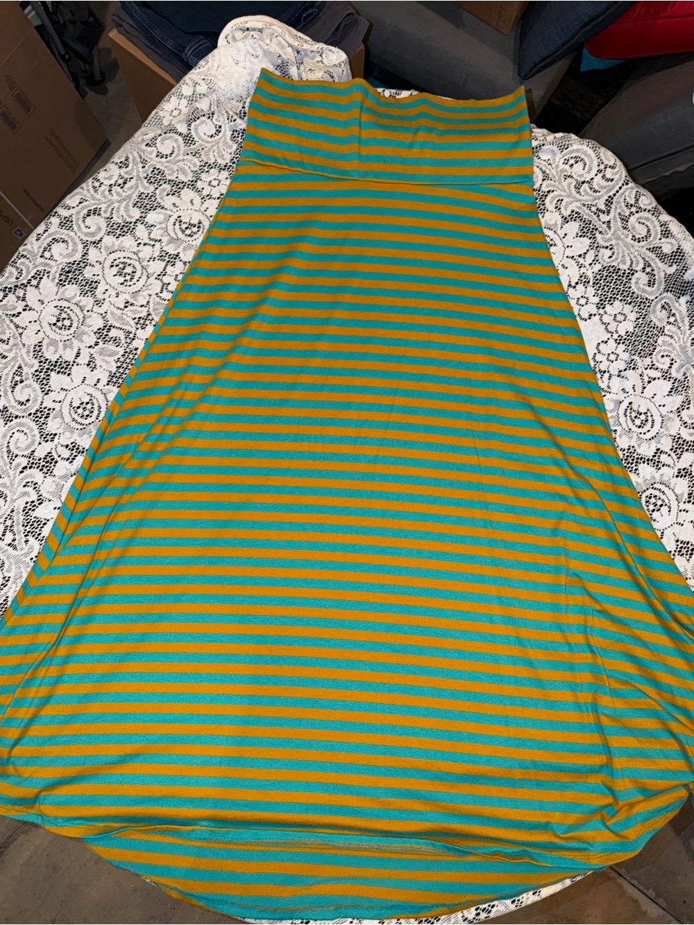 Striped teal and orange Maxi Skirt